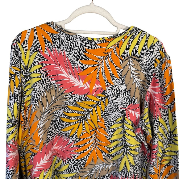 Ruby Rd. Multicolor Tropical Leaf Print V-Neck Blouse Size L Stretch Cotton - Picture 9 of 10